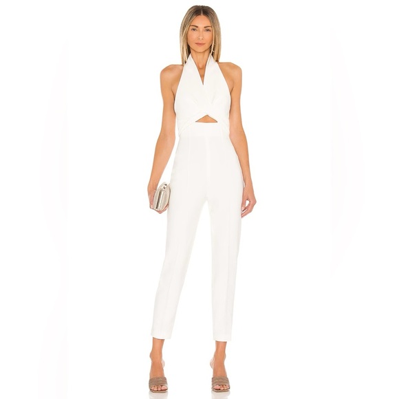 MISHA Ivory White Anacita Cut Out Halter Open Back Twist Bust Jumpsuit Size US 4